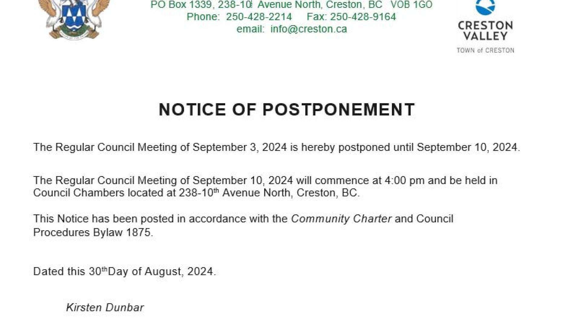 Image of Notice of Postponement